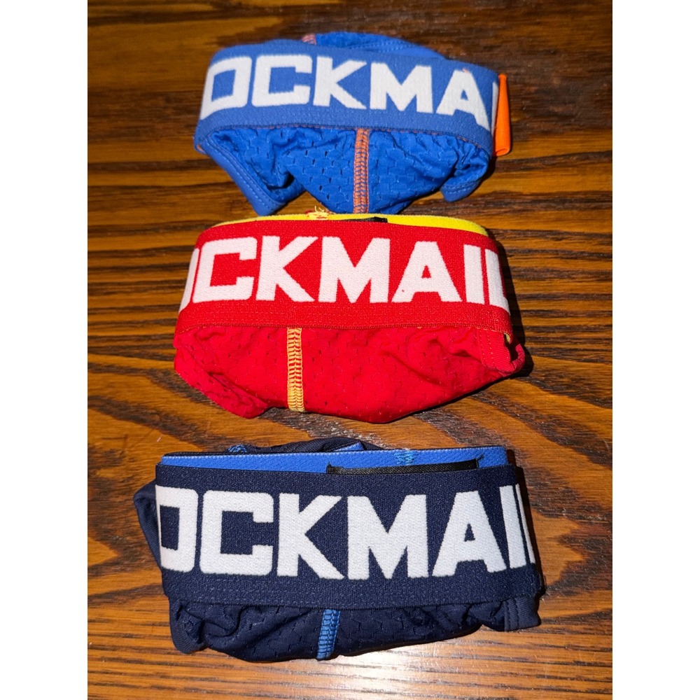 Jockmail Mens Mesh Athletic Jockstrap 3-Pack, Blue Red Navy, Size M, NWT